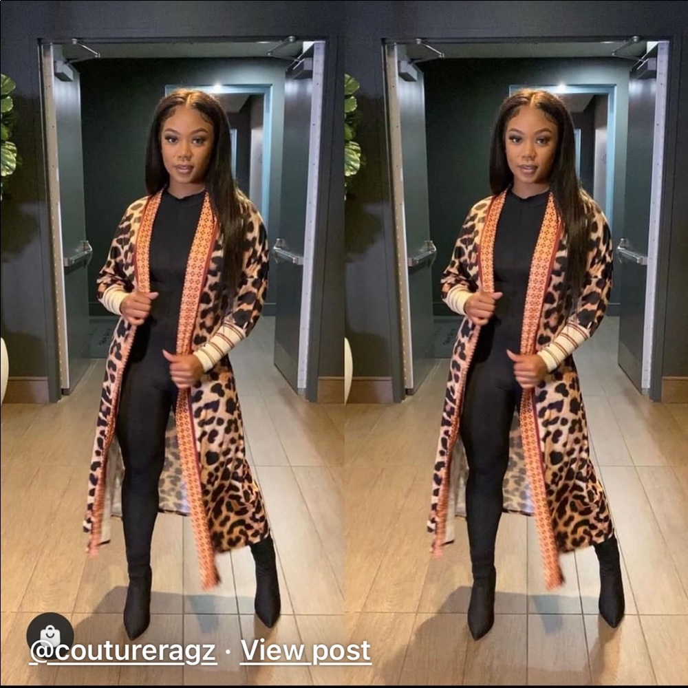 Long animal print cardigan